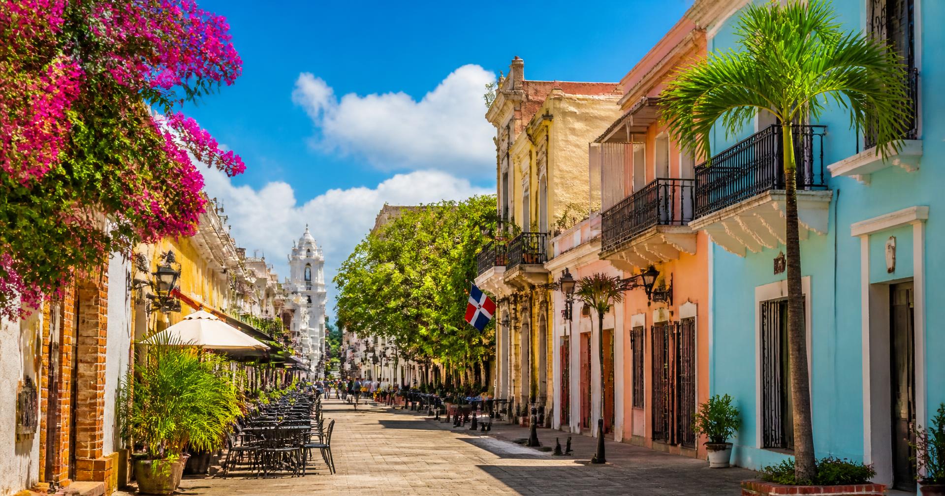 Colorful colonial street in Santo Domingo, Dominican Republic